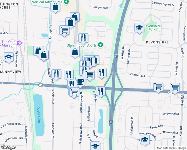 map of restaurants, bars, coffee shops, grocery stores, and more near 1000 East Dublin Granville Road in Columbus