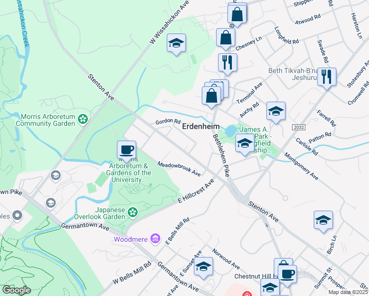 map of restaurants, bars, coffee shops, grocery stores, and more near 9403 Stenton Avenue in Erdenheim