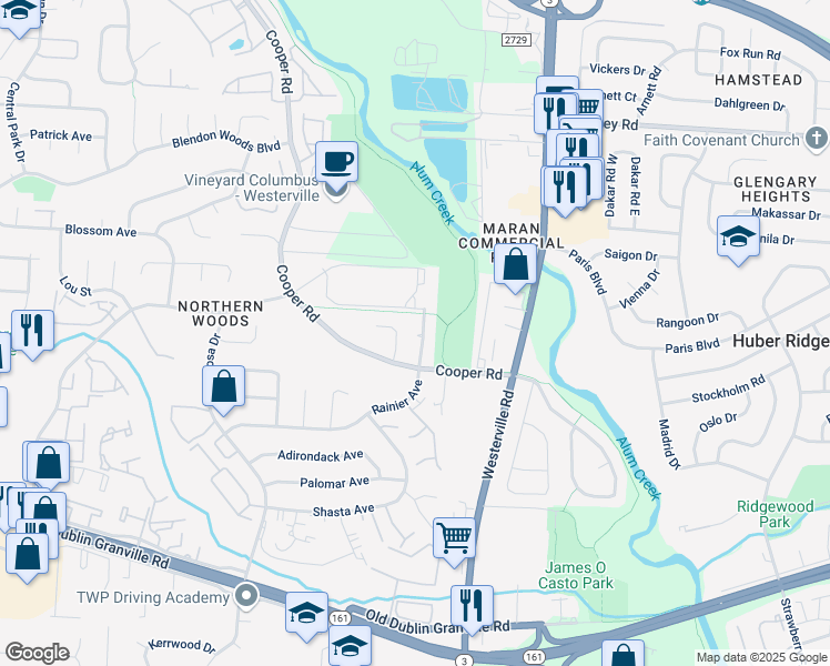 map of restaurants, bars, coffee shops, grocery stores, and more near 5783 Stormcroft Avenue in Westerville