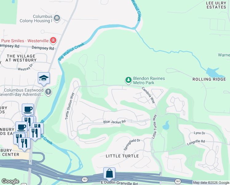 map of restaurants, bars, coffee shops, grocery stores, and more near 5350 Silverthorne Road in Westerville