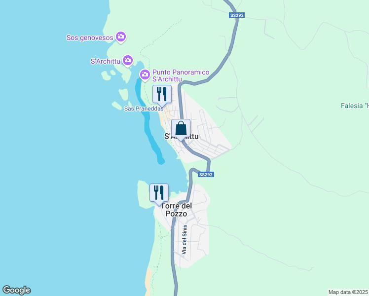 map of restaurants, bars, coffee shops, grocery stores, and more near Strada Statale 292 Nord Occidentale Sarda in S'Archittu