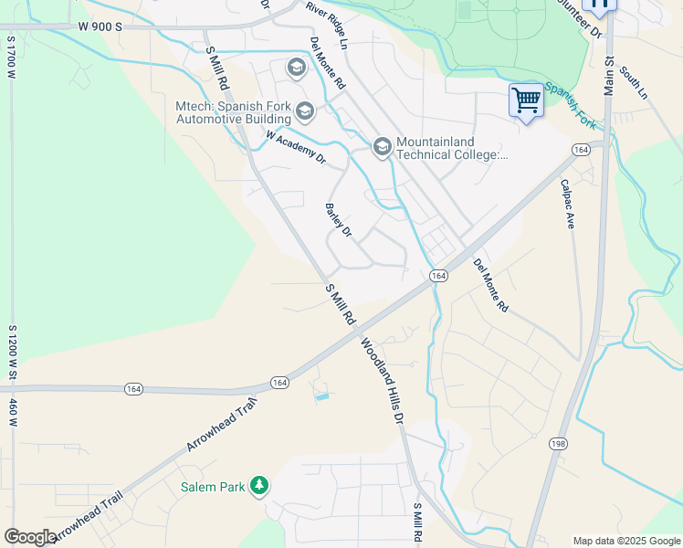 map of restaurants, bars, coffee shops, grocery stores, and more near 1069 1550 South in Springville