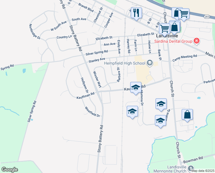map of restaurants, bars, coffee shops, grocery stores, and more near 470 Wissler Way in Landisville