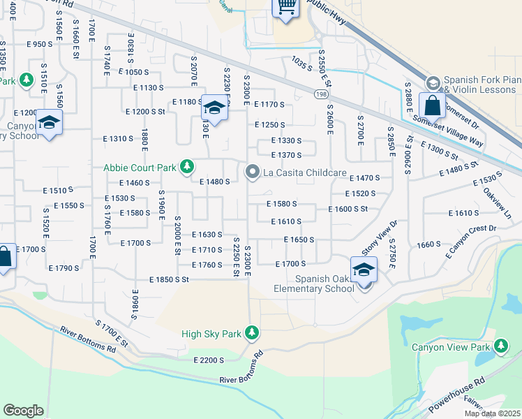 map of restaurants, bars, coffee shops, grocery stores, and more near 1587 South 2330 East in Spanish Fork
