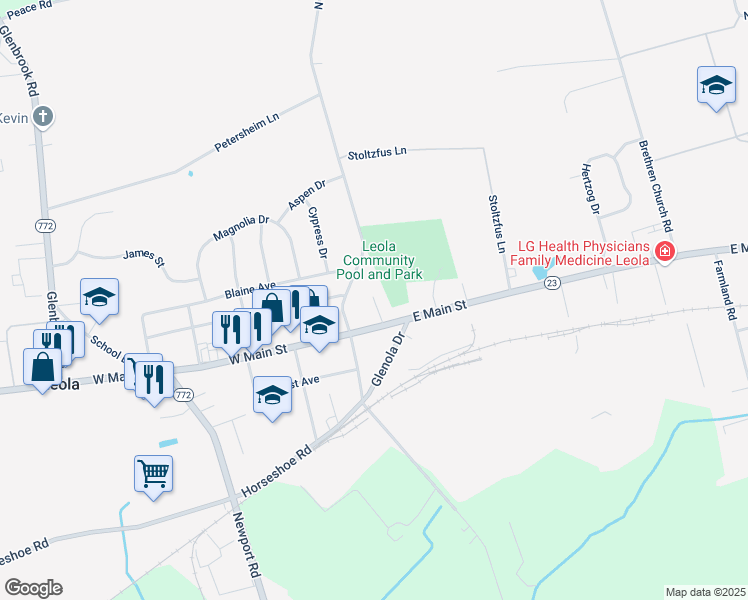 map of restaurants, bars, coffee shops, grocery stores, and more near 30 Ann Road in Leacock-Leola-Bareville