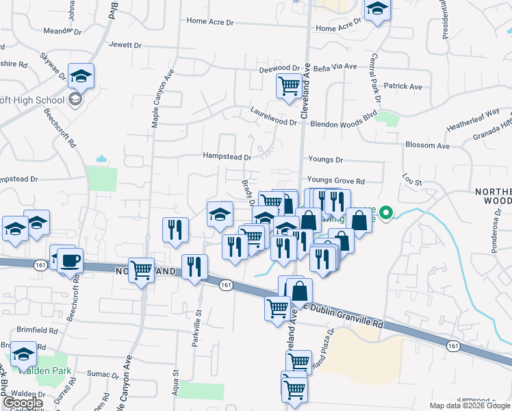map of restaurants, bars, coffee shops, grocery stores, and more near 2392 Pinecrest Drive in Columbus