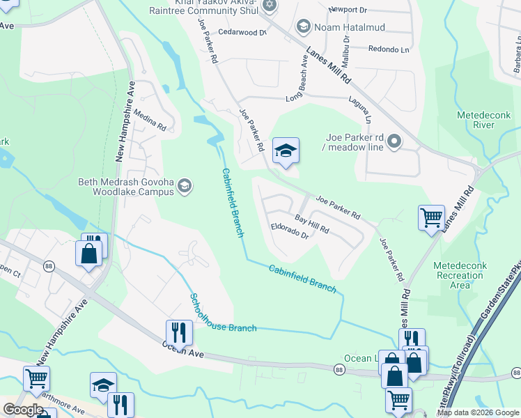 map of restaurants, bars, coffee shops, grocery stores, and more near 23 Forsgate Way in Lakewood