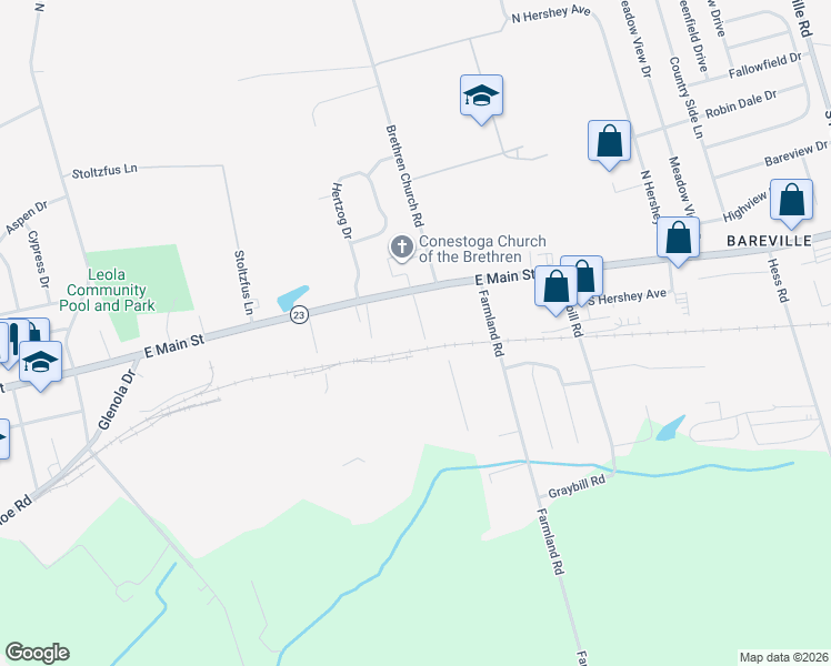 map of restaurants, bars, coffee shops, grocery stores, and more near 40 Stauffer Court in Leacock-Leola-Bareville