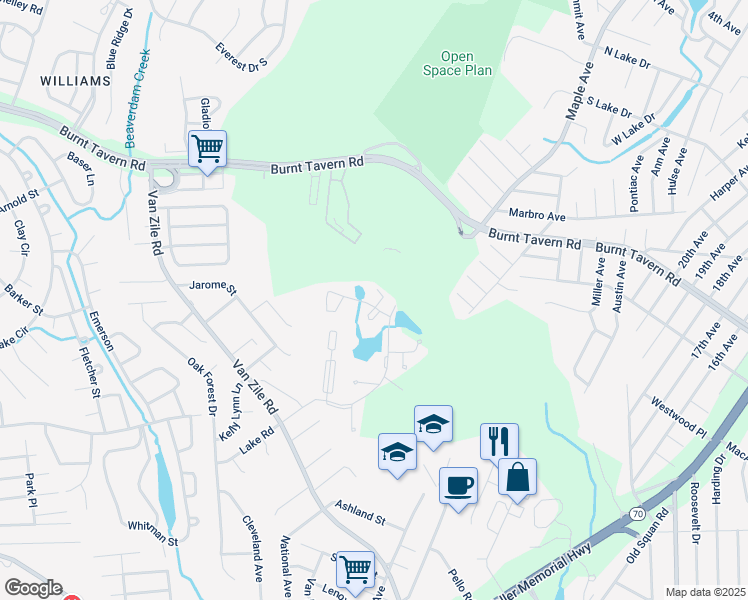 map of restaurants, bars, coffee shops, grocery stores, and more near 16 English Lane in Brick