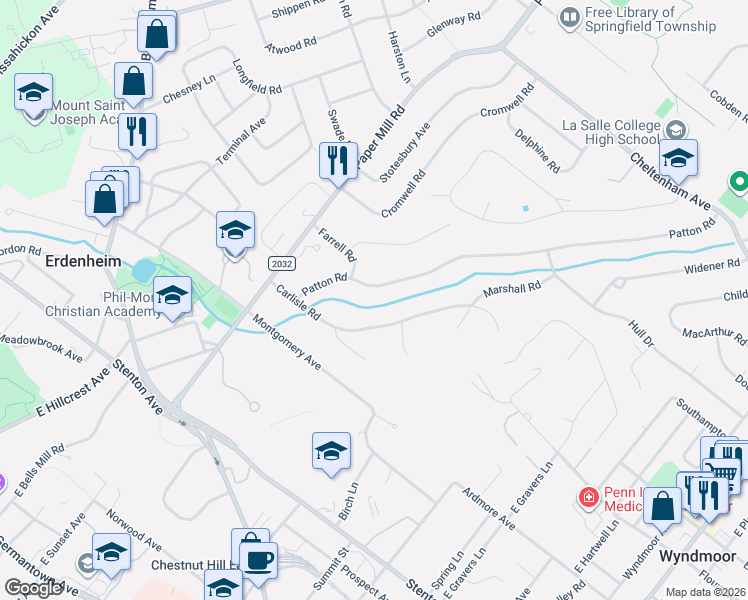 map of restaurants, bars, coffee shops, grocery stores, and more near 8817 Carlisle Road in Wyndmoor