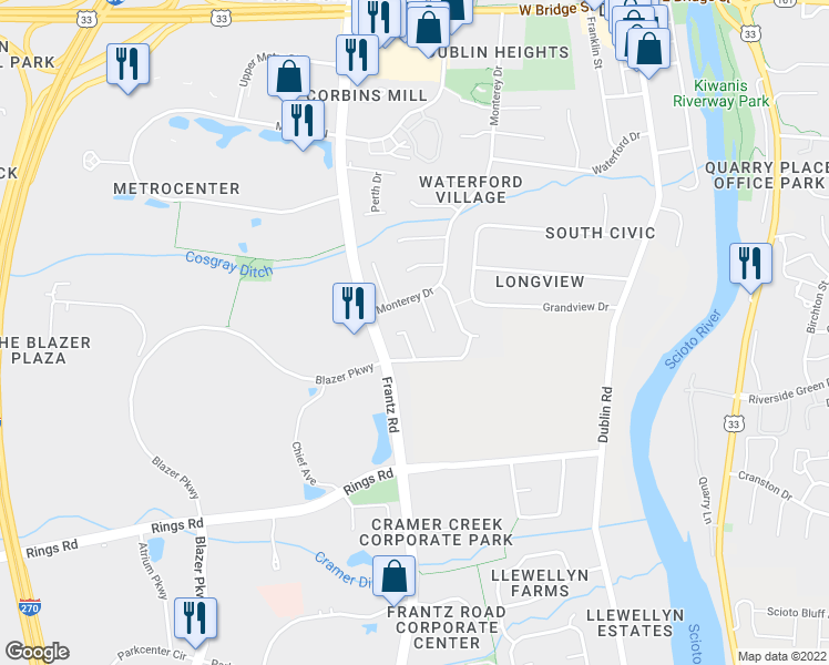 map of restaurants, bars, coffee shops, grocery stores, and more near 365 Avon Court in Dublin