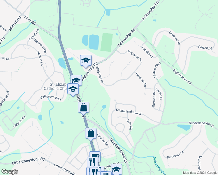 map of restaurants, bars, coffee shops, grocery stores, and more near 126 Magnolia Drive in Chester Springs