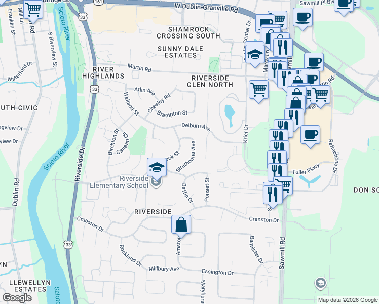 map of restaurants, bars, coffee shops, grocery stores, and more near 3141 Lorne Scots Avenue in Dublin