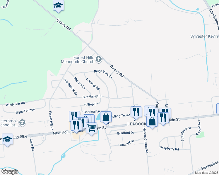 map of restaurants, bars, coffee shops, grocery stores, and more near 49 Holly Drive in Leacock-Leola-Bareville