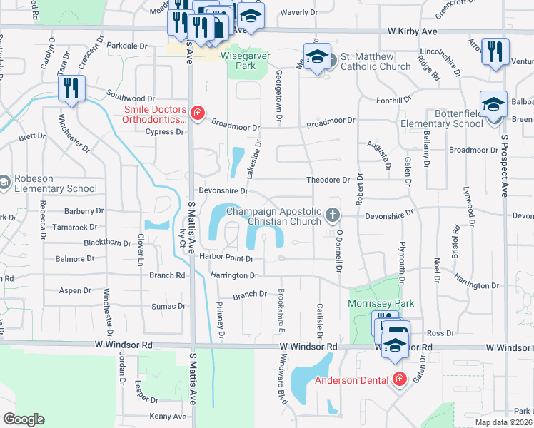 map of restaurants, bars, coffee shops, grocery stores, and more near in Champaign