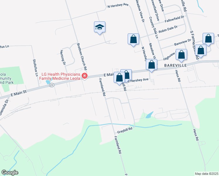 map of restaurants, bars, coffee shops, grocery stores, and more near 15 Farmland Road in Leacock-Leola-Bareville