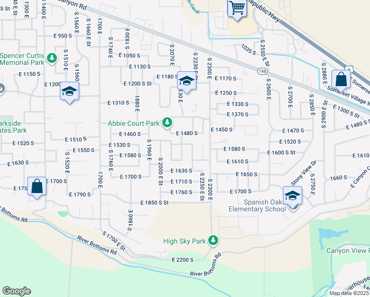 map of restaurants, bars, coffee shops, grocery stores, and more near 1547 South 2120 East in Spanish Fork