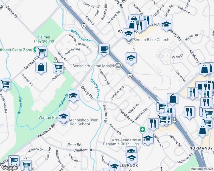 map of restaurants, bars, coffee shops, grocery stores, and more near in Philadelphia