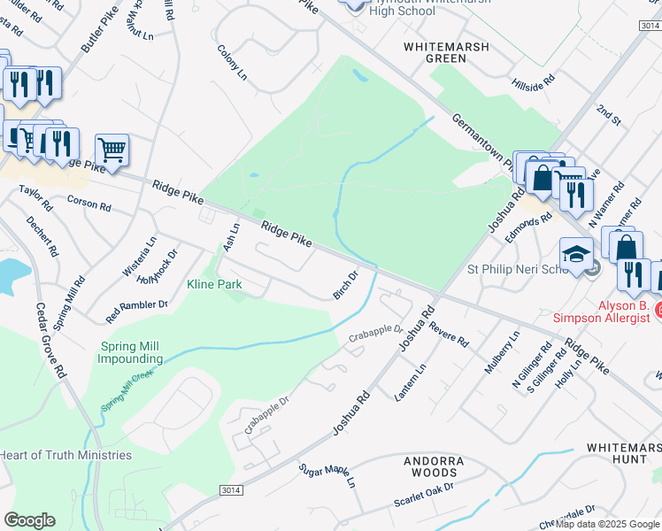 map of restaurants, bars, coffee shops, grocery stores, and more near 23 Ridge Pike in Conshohocken