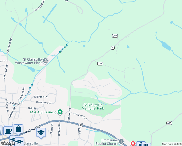 map of restaurants, bars, coffee shops, grocery stores, and more near 50189 Cindy Drive in Saint Clairsville