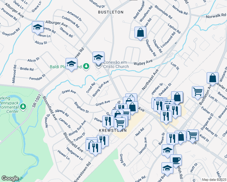map of restaurants, bars, coffee shops, grocery stores, and more near 1110 Welsh Road in Philadelphia
