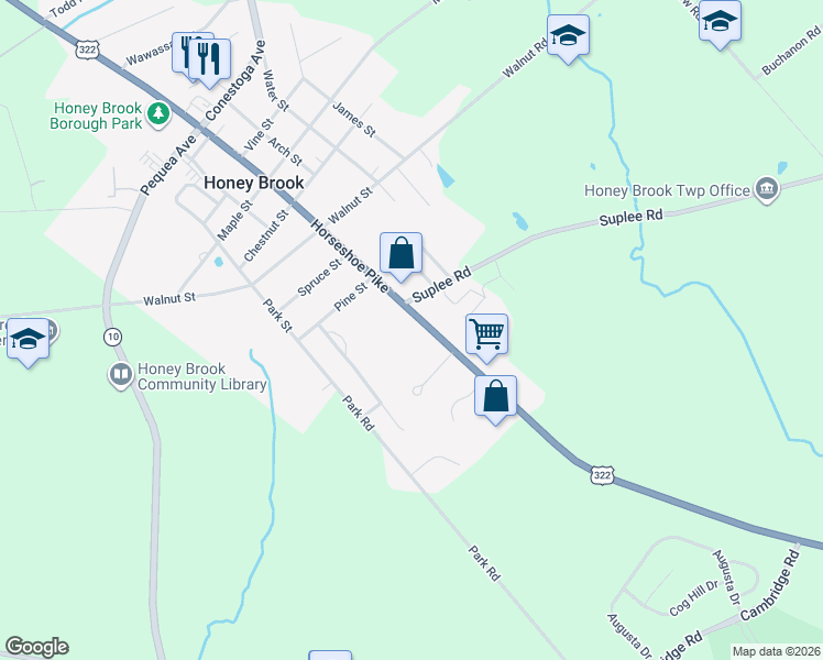 map of restaurants, bars, coffee shops, grocery stores, and more near 3961 Horseshoe Pike in Honey Brook