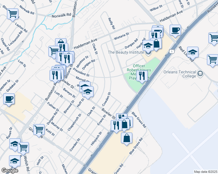 map of restaurants, bars, coffee shops, grocery stores, and more near 9778 Cowden Street in Philadelphia