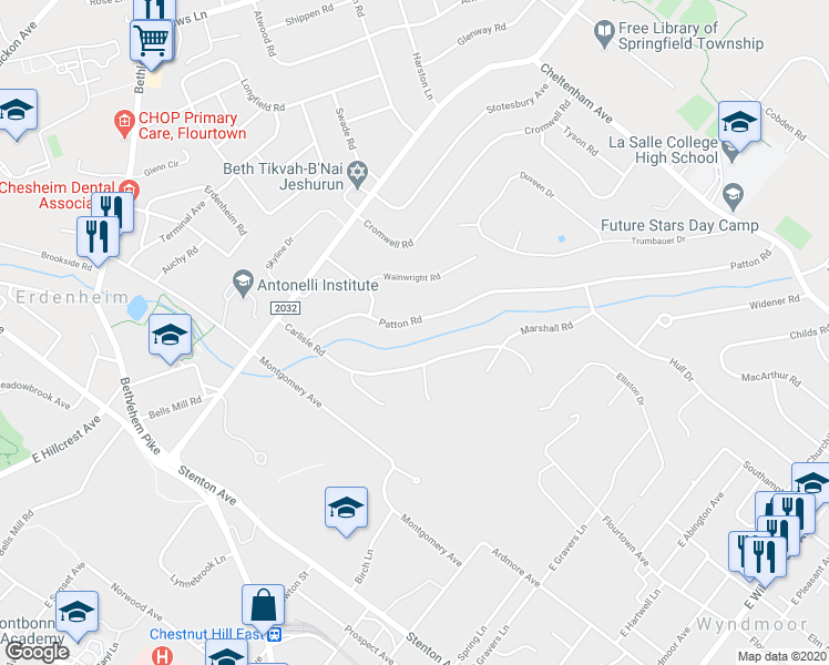 map of restaurants, bars, coffee shops, grocery stores, and more near 8816 Patton Road in Wyndmoor