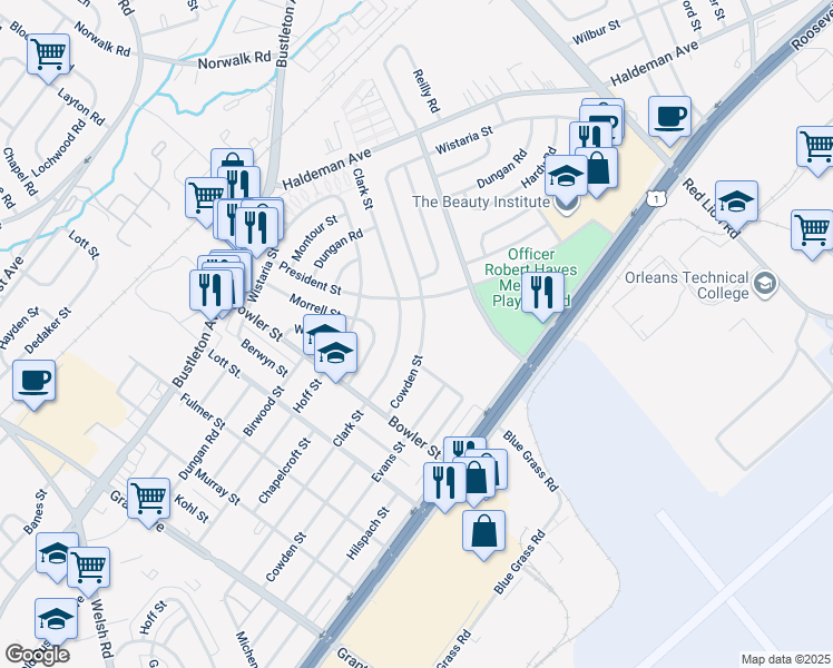 map of restaurants, bars, coffee shops, grocery stores, and more near 9778 Cowden Street in Philadelphia