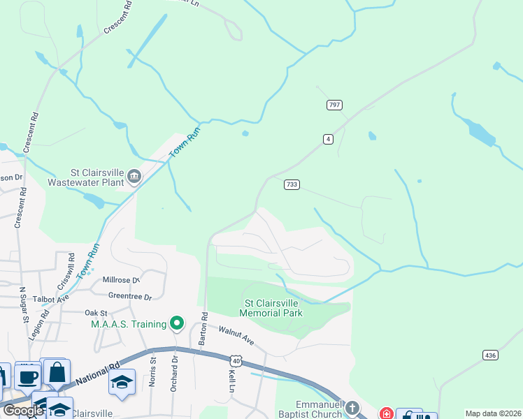 map of restaurants, bars, coffee shops, grocery stores, and more near 50189 Cindy Drive in Saint Clairsville