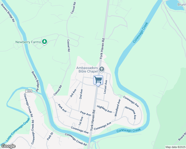 map of restaurants, bars, coffee shops, grocery stores, and more near 1st Avenue in York County