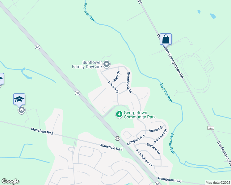 map of restaurants, bars, coffee shops, grocery stores, and more near 15 Lincoln Drive in Mansfield