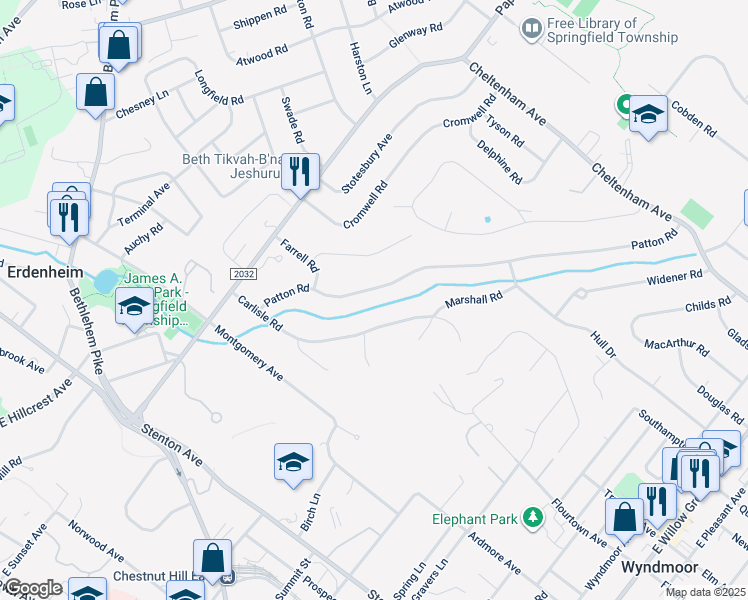 map of restaurants, bars, coffee shops, grocery stores, and more near 8812 Patton Road in Wyndmoor