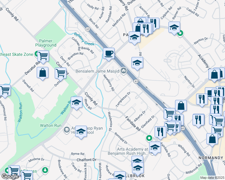 map of restaurants, bars, coffee shops, grocery stores, and more near in Philadelphia