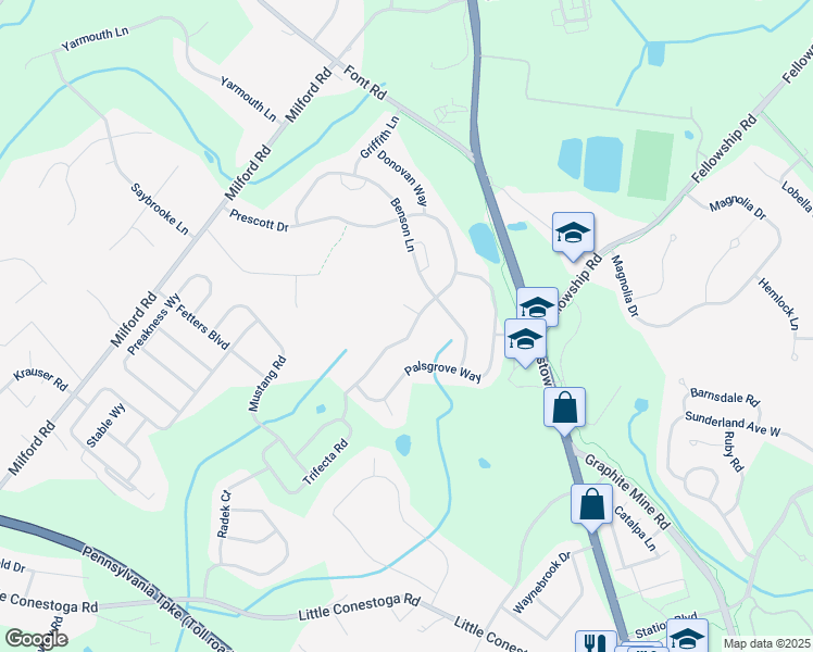 map of restaurants, bars, coffee shops, grocery stores, and more near 219 Prescott Drive in Chester Springs