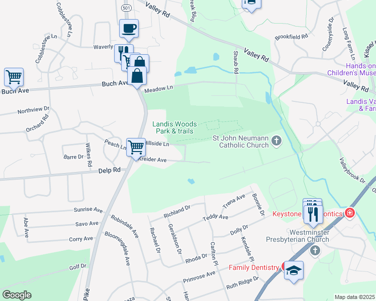 map of restaurants, bars, coffee shops, grocery stores, and more near in Lancaster