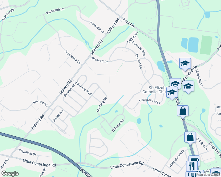 map of restaurants, bars, coffee shops, grocery stores, and more near 7 Dee Circle in Downingtown