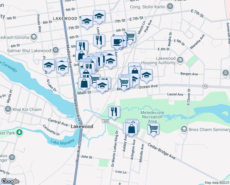 map of restaurants, bars, coffee shops, grocery stores, and more near 4 Regal Court in Lakewood