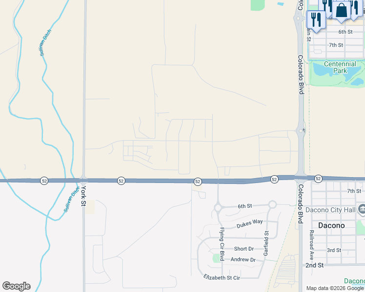 map of restaurants, bars, coffee shops, grocery stores, and more near 6217 Sherwood Avenue in Dacono