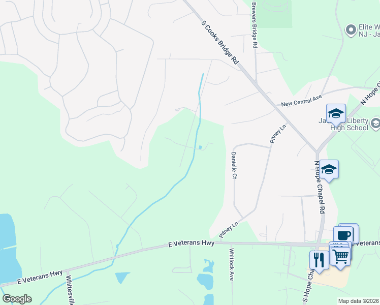map of restaurants, bars, coffee shops, grocery stores, and more near 121 Sams Road in Jackson Township