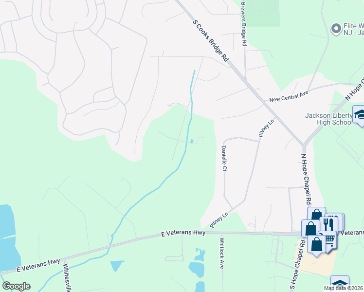 map of restaurants, bars, coffee shops, grocery stores, and more near 121 Sams Road in Jackson Township