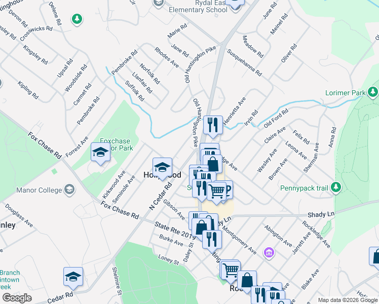map of restaurants, bars, coffee shops, grocery stores, and more near 848 Old Huntingdon Pike in Montgomery County