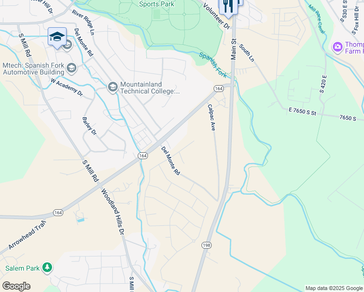 map of restaurants, bars, coffee shops, grocery stores, and more near 264 West Hillcrest Drive in Spanish Fork