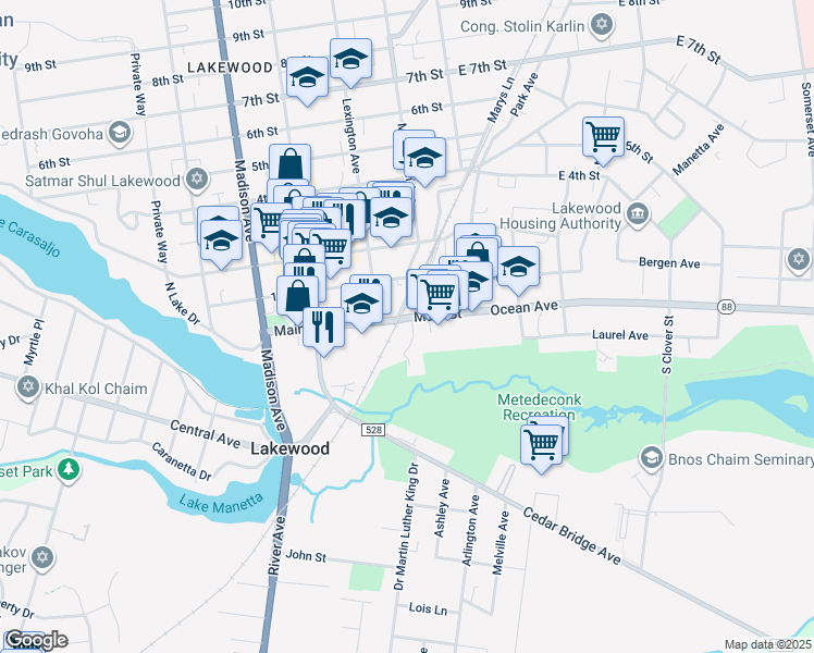 map of restaurants, bars, coffee shops, grocery stores, and more near 4 Regal Court in Lakewood