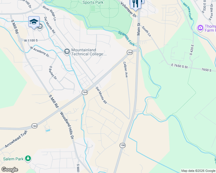 map of restaurants, bars, coffee shops, grocery stores, and more near 264 West Hillcrest Drive in Spanish Fork