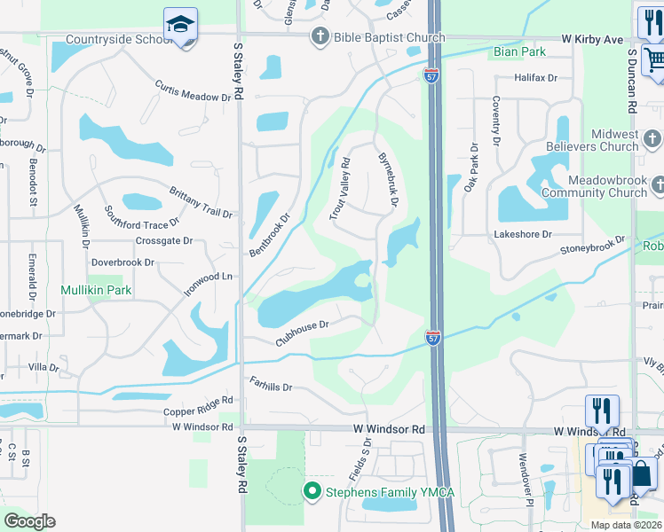 map of restaurants, bars, coffee shops, grocery stores, and more near 4002 Lakepoint Road in Champaign