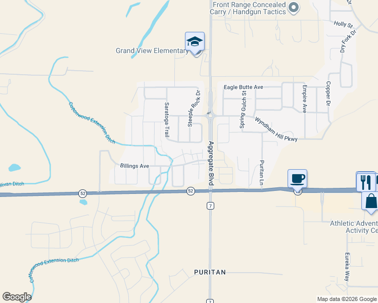 map of restaurants, bars, coffee shops, grocery stores, and more near 2909 Saratoga Trail in Erie