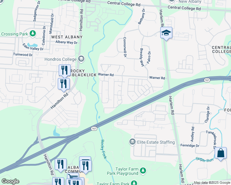 map of restaurants, bars, coffee shops, grocery stores, and more near 5350 Apple Ridge Place in Westerville