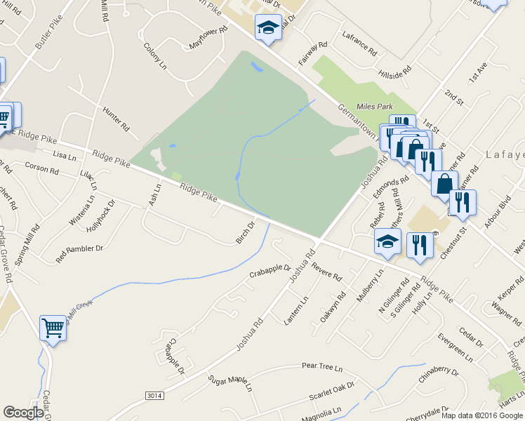map of restaurants, bars, coffee shops, grocery stores, and more near 299 Ridge Pike in Lafayette Hill