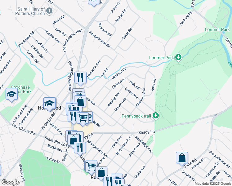 map of restaurants, bars, coffee shops, grocery stores, and more near 966 Wesley Avenue in Montgomery County